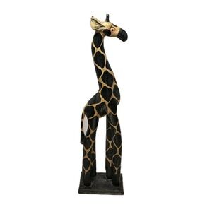 🦒 Hand-Carved Giraffe Wood Statue GUC African Safari Tribal Decor‎ 16" 🦒